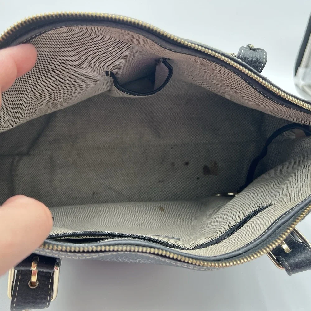 Vintage Dooney & Bourke Black Large Leather Double Handle Zipper Shoulder Bag - Picture 5 of 9